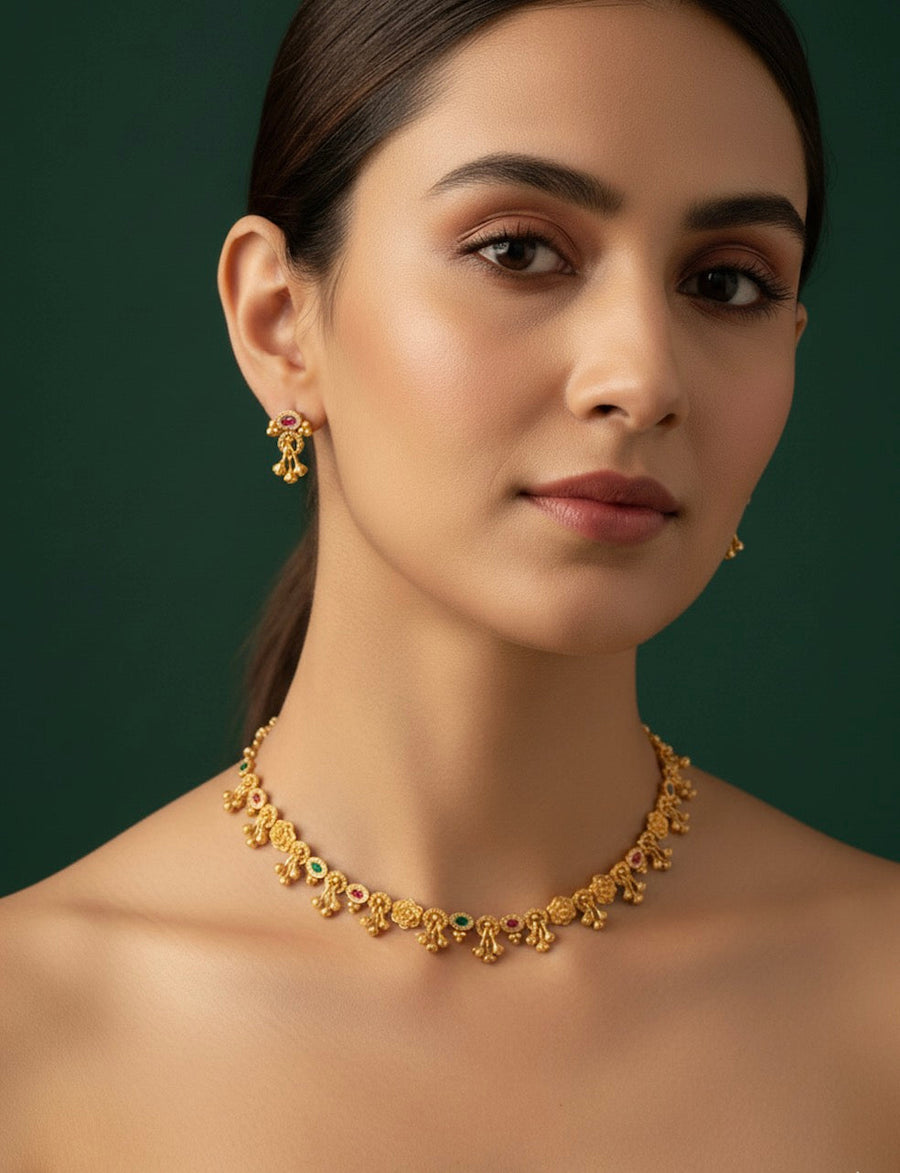 Gold Plated Trendy Design Necklace & Earrings