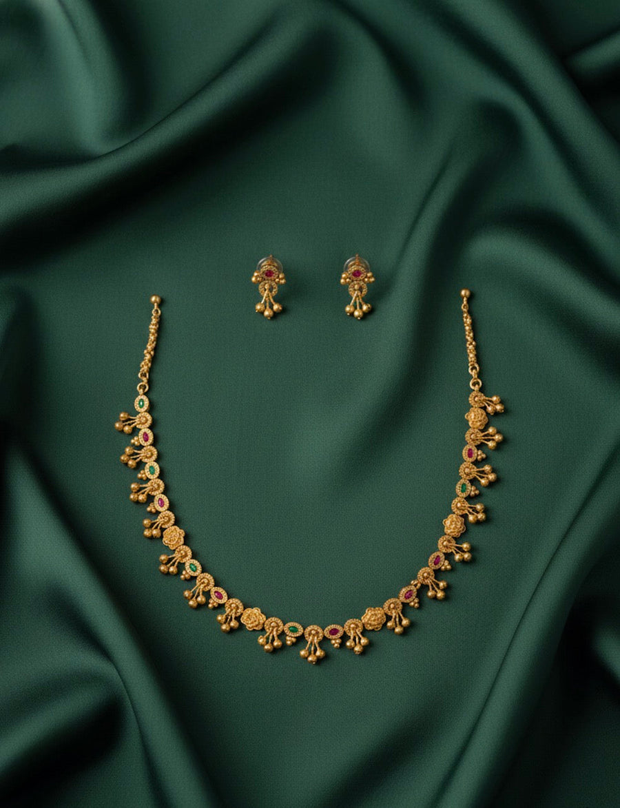 Gold Plated Trendy Design Necklace & Earrings