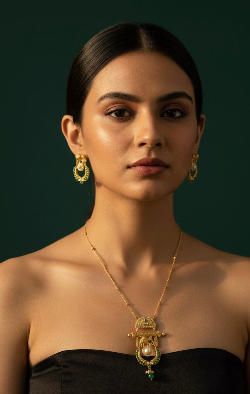 Gold Plated Trendy Design Necklace & Earrings