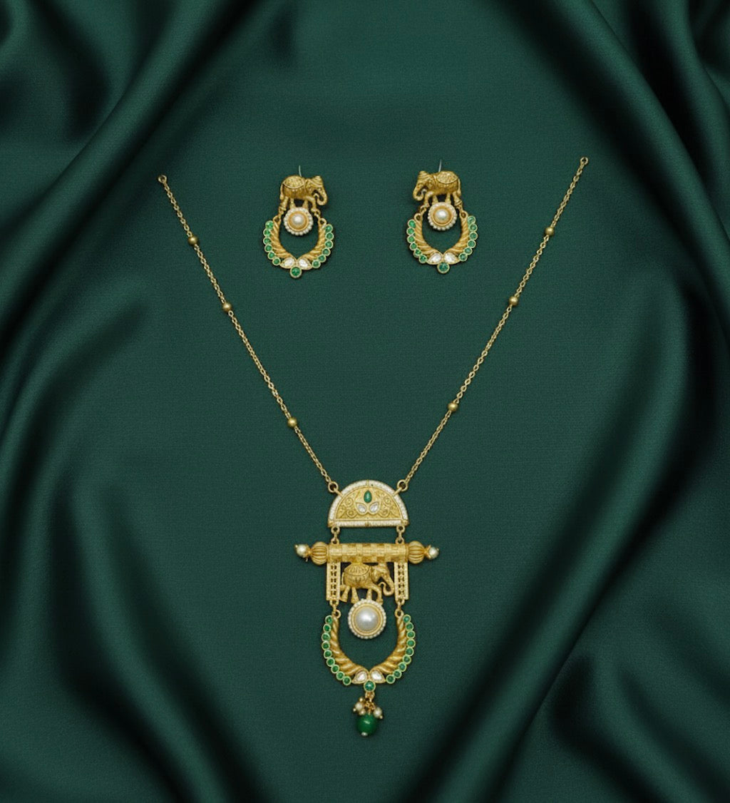 Gold Plated Trendy Design Necklace & Earrings