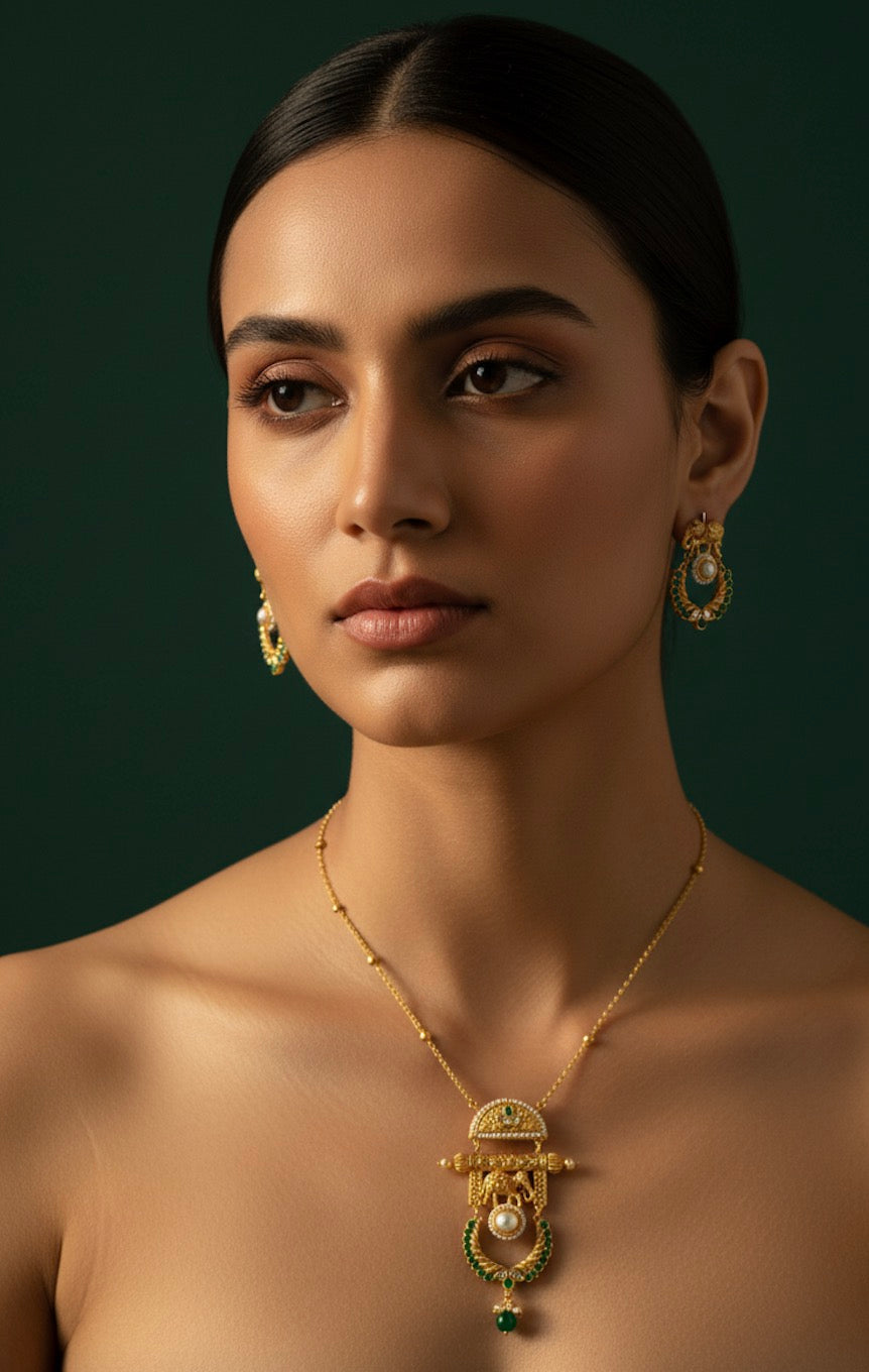Gold Plated Trendy Design Necklace & Earrings