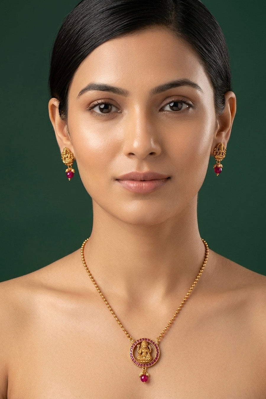 Gold Plated Indo-western Design Necklace With Earrings
