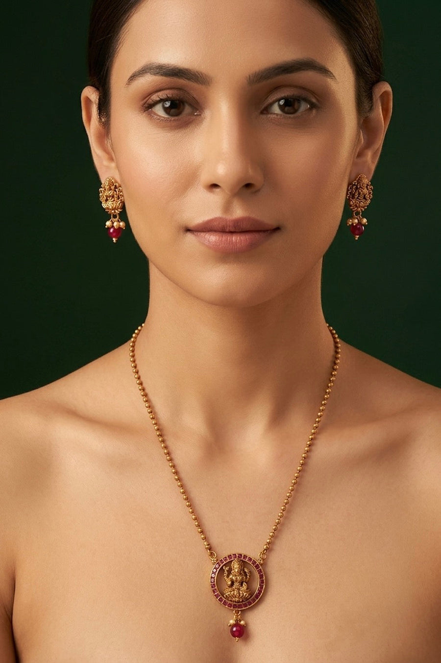 Gold Plated Indo-western Design Necklace With Earrings