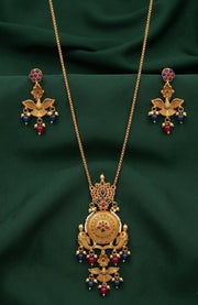Gold Plated Antique Design Necklace With Earrings
