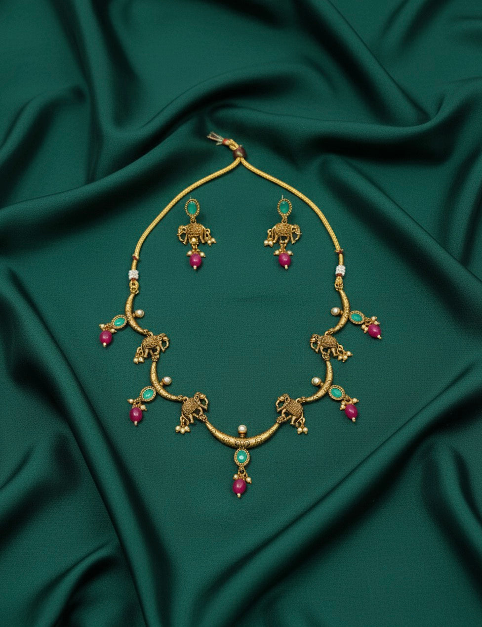 Gold Plated Hathi Design Treditional Necklace & Earrings