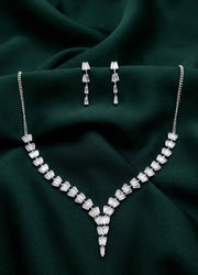 Silver Plated Antique Design Diamond Necklace With Earrings