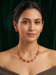 Gold Plated Treditional Lotus Necklace & Earrings
