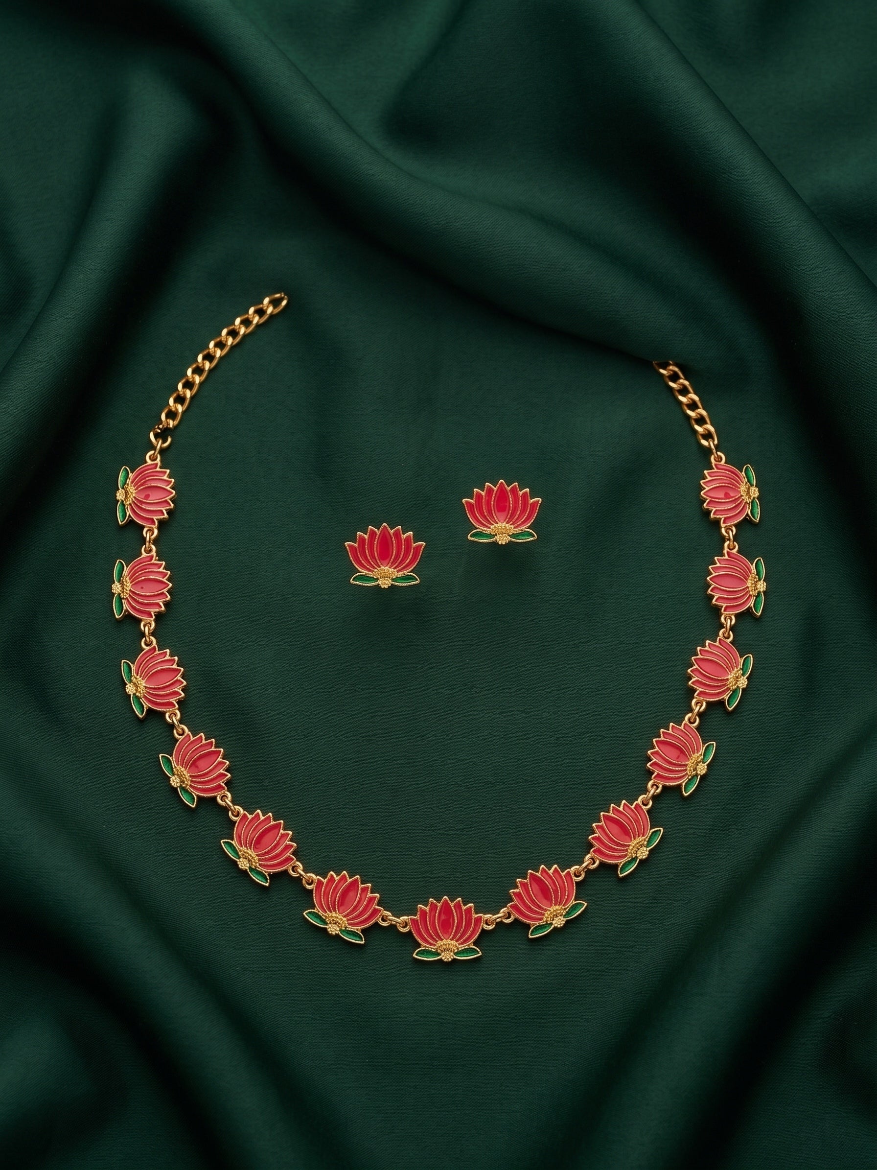 Gold Plated Treditional Lotus Necklace & Earrings