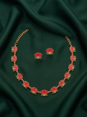 Gold Plated Treditional Lotus Necklace & Earrings