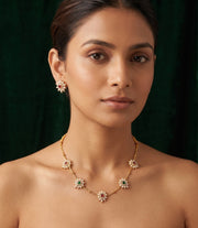 Gold-Toned Pearl Beaded Necklace with Matching Studs for Women