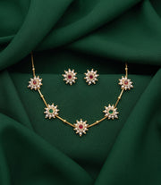 Gold-Toned Pearl Beaded Necklace with Matching Studs for Women