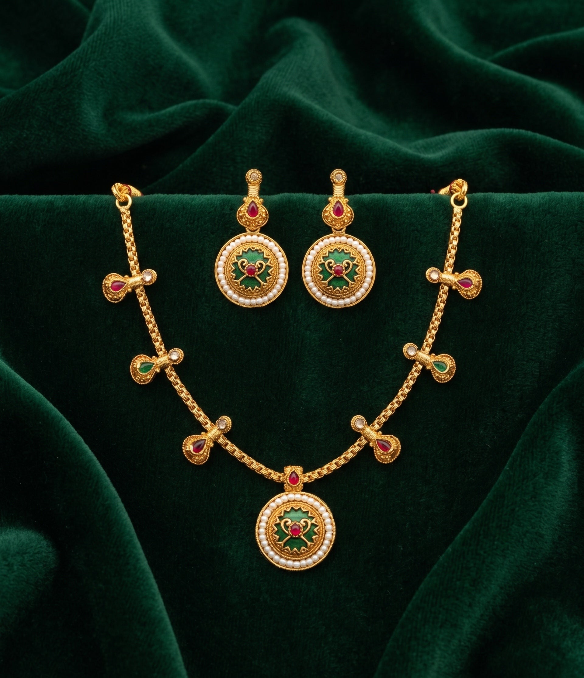 Gold Plated Treditional Choker Necklace & Earrings