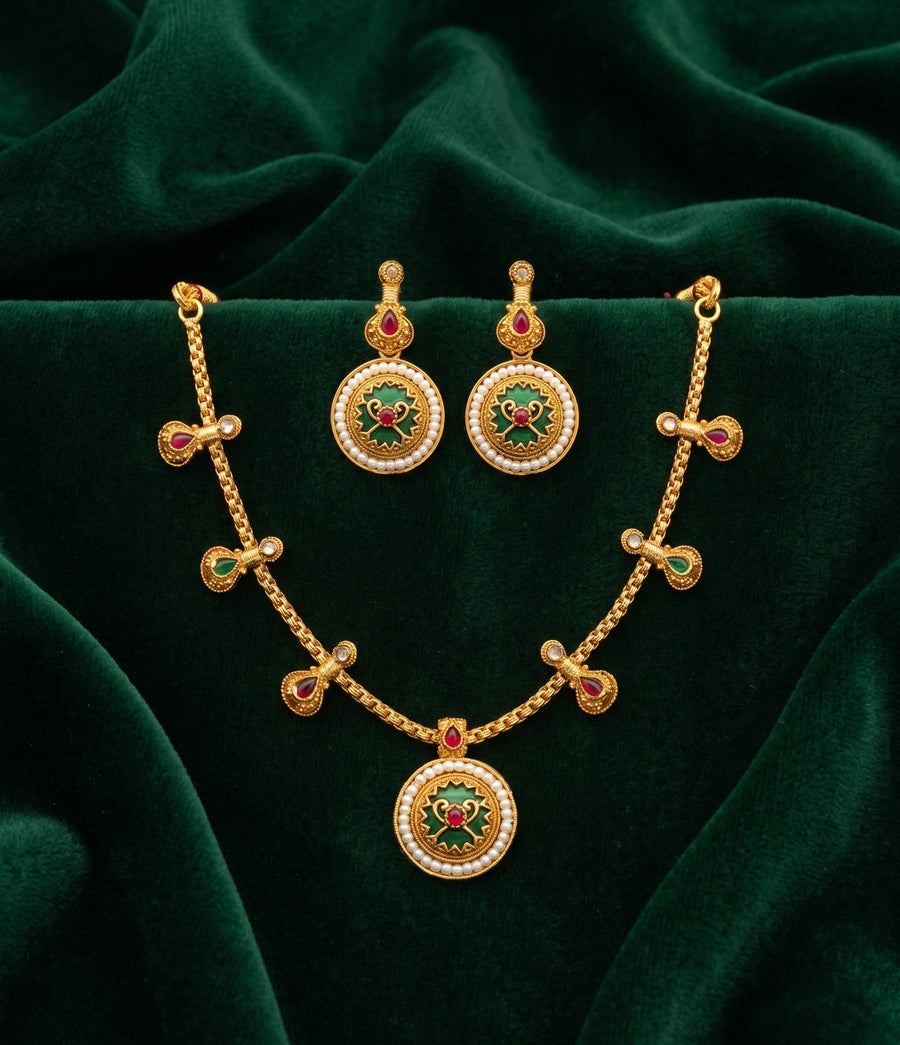 Gold Plated Treditional Choker Necklace & Earrings
