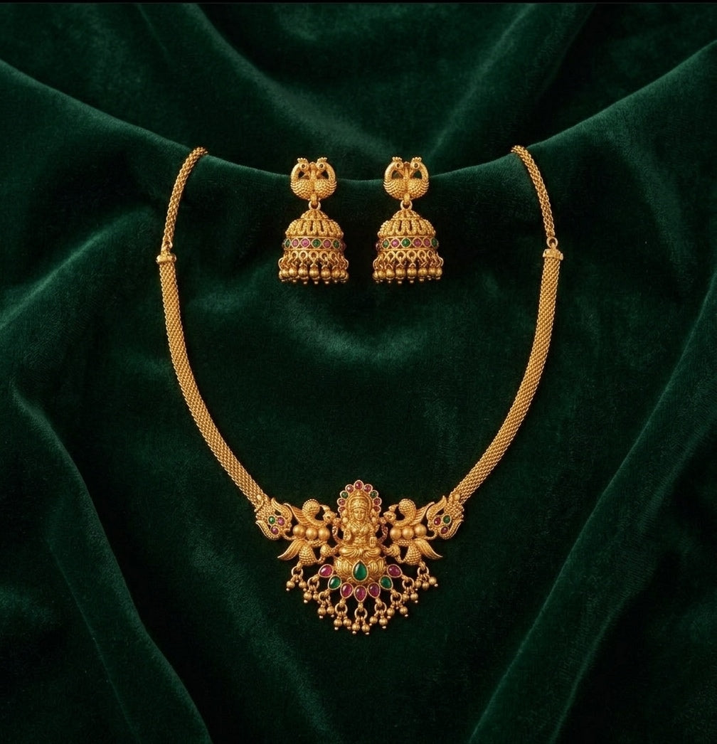Gold Plated Indo-western Design Necklace With Jhumka