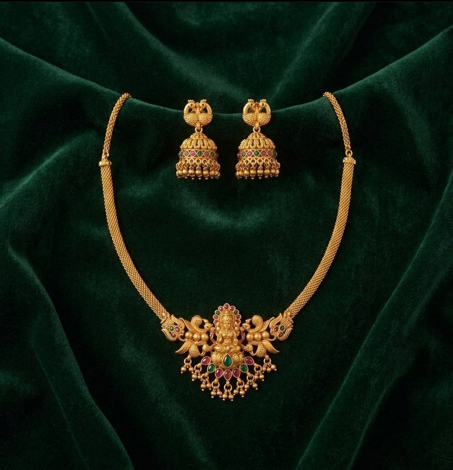 Gold Plated Indo-western Design Necklace With Jhumka