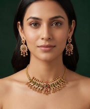 Gold Plated Kundan Beaded Choker Necklace With Earrings