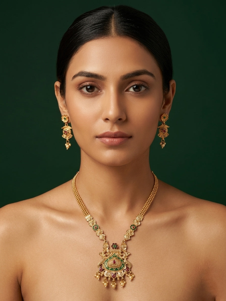 Gold Plated Treditional Necklace & Earrings