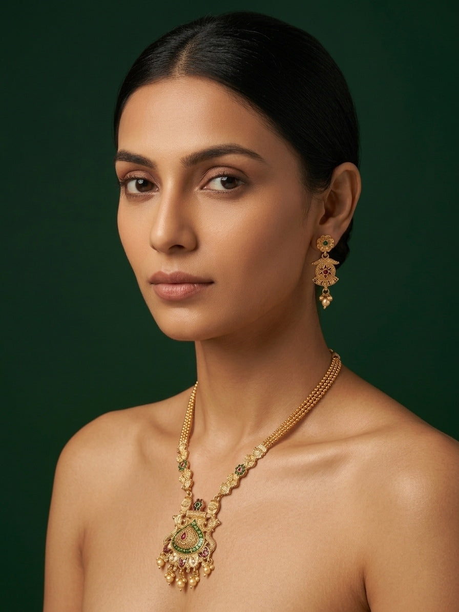 Gold Plated Treditional Necklace & Earrings