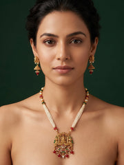 Gold Plated Indo-western Design Necklace With Earrings