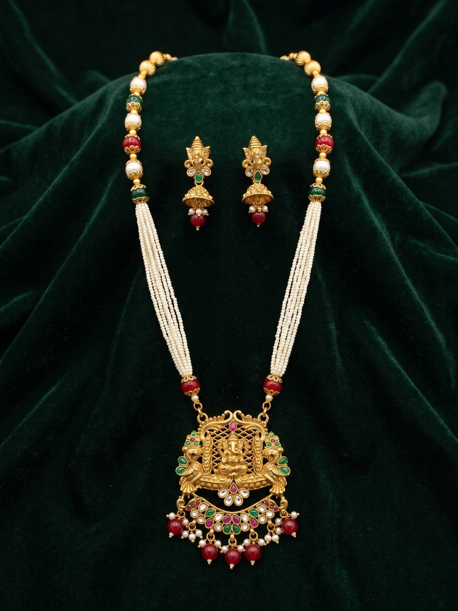 Gold Plated Indo-western Design Necklace With Earrings