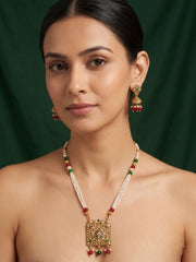Gold-Toned Pearl Layered Necklace Set with Matching Earrings for Women