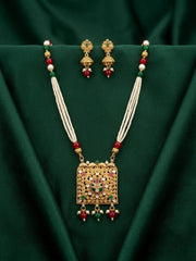 Gold-Toned Pearl Layered Necklace Set with Matching Earrings for Women