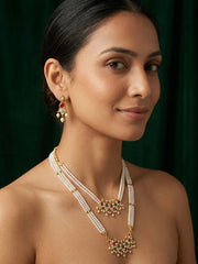 Gold-Toned Pearl Layered Necklace Set with Matching Earrings for Women