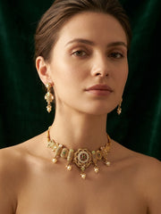 Gold Plated Treditional Choker Necklace & Earrings