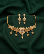 Gold Plated Treditional Choker Necklace & Earrings