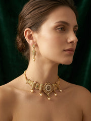 Gold Plated Treditional Choker Necklace & Earrings
