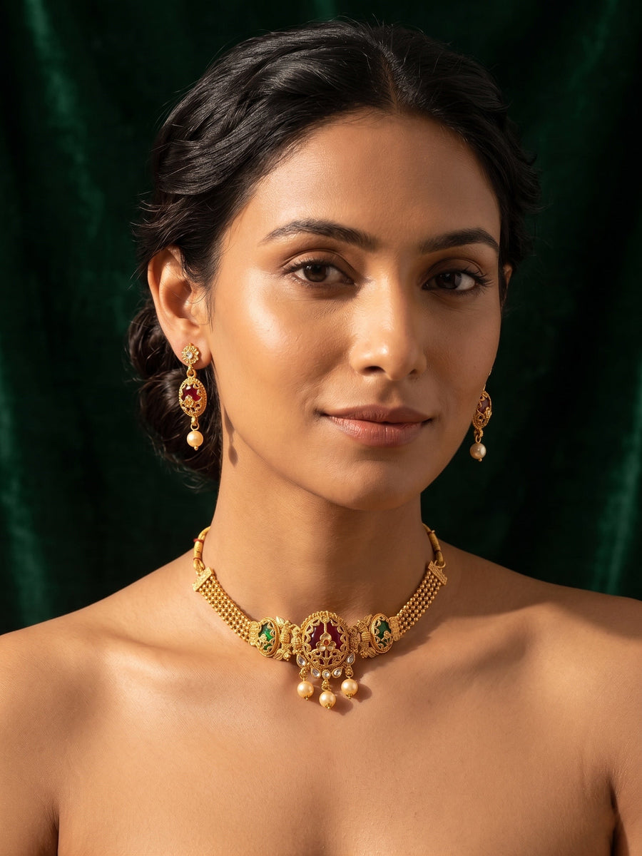 Gold Plated Treditional Necklace & Earrings