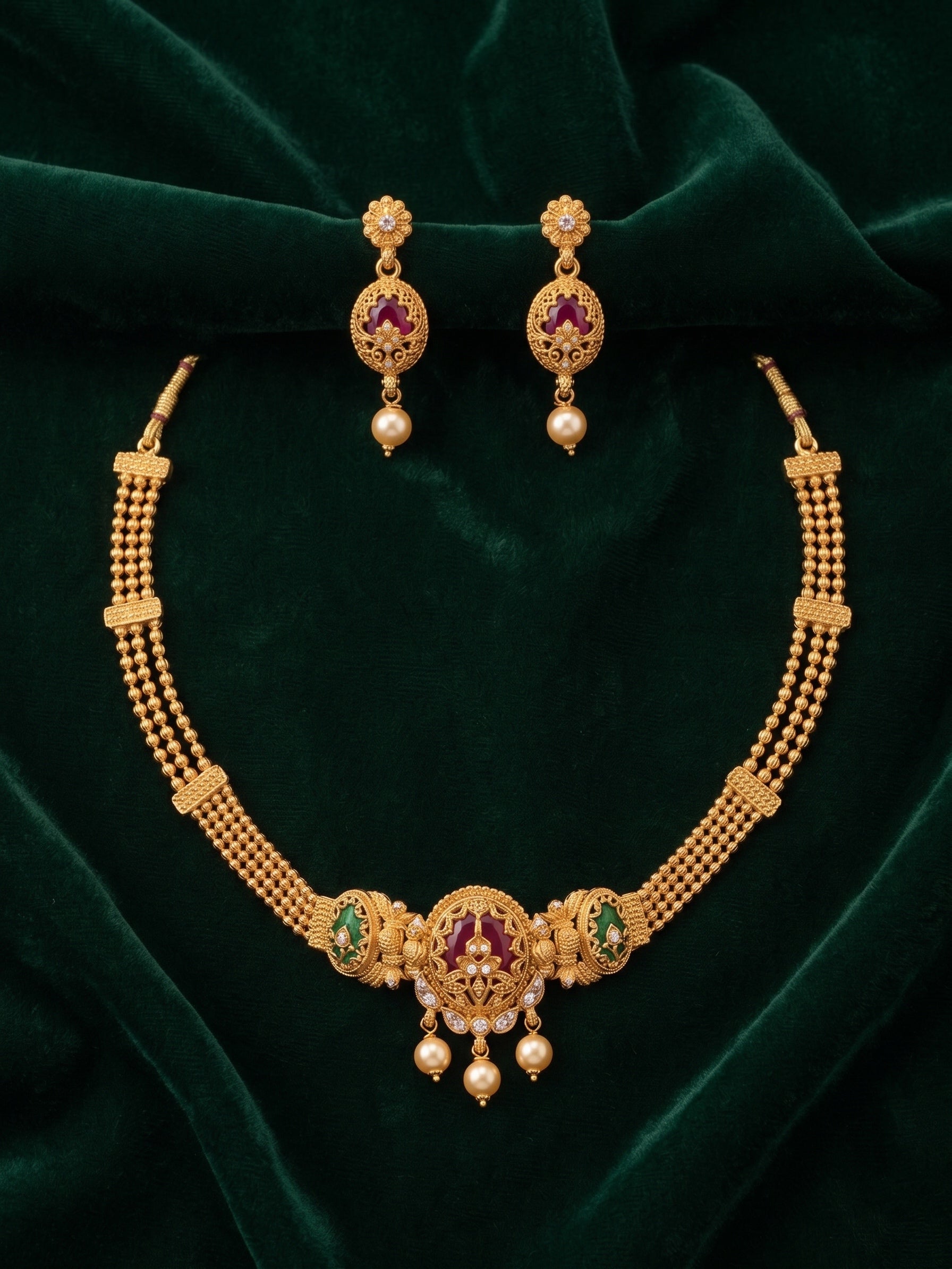 Gold Plated Treditional Necklace & Earrings
