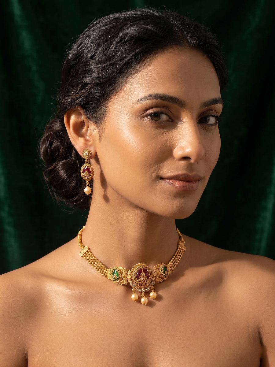 Gold Plated Treditional Necklace & Earrings