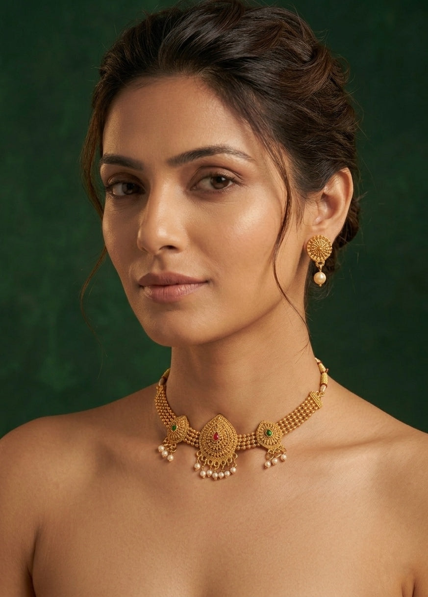 Gold Plated Treditional Necklace & Earrings
