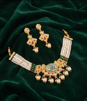 Gold-Toned Pearl Layered Necklace Set with Matching Earrings for Women