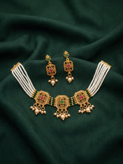 Gold Plated Treditional Choker Necklace & Earrings