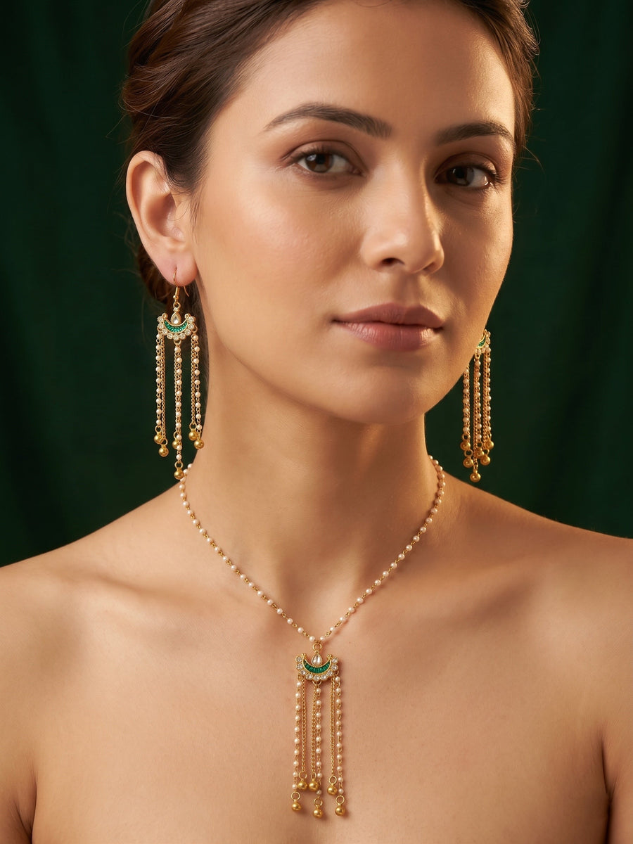 Gold Plated Indo-western Design Necklace With Earrings