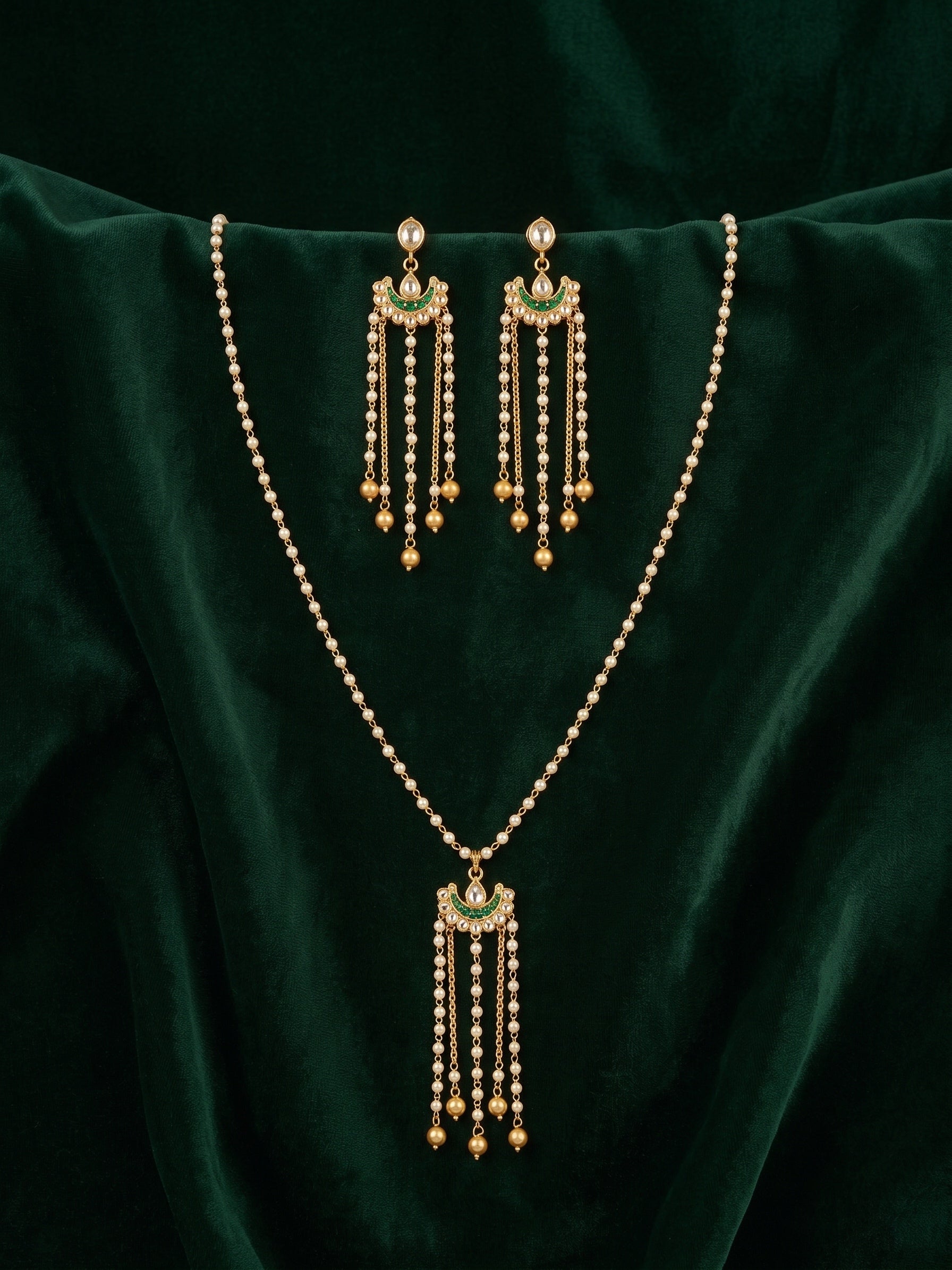 Gold Plated Indo-western Design Necklace With Earrings