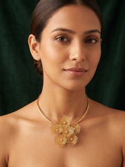 Women Gold-Plated Contemporary Filigree Floral Cluster Choker Collar Necklace