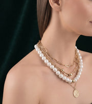 Gold-Toned Pearls & Chain Layered Necklace for Women