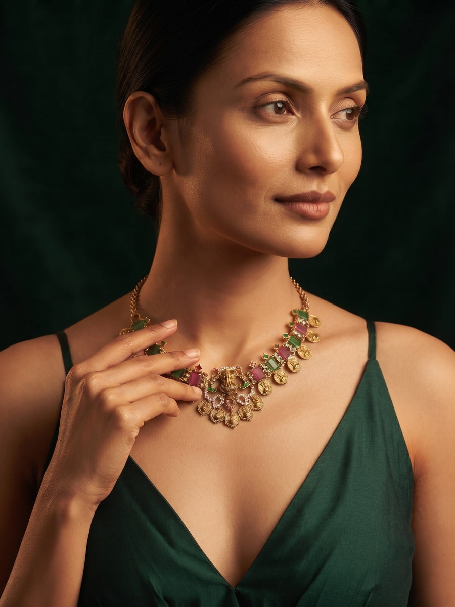 Women Gold-Plated Multicolor Stons Choker Necklace