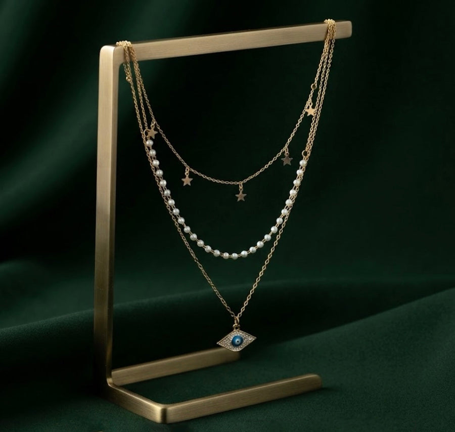 Gold-Toned Pearls & Chain Layered Necklace for Women