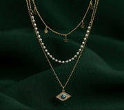Gold-Toned Pearls & Chain Layered Necklace for Women