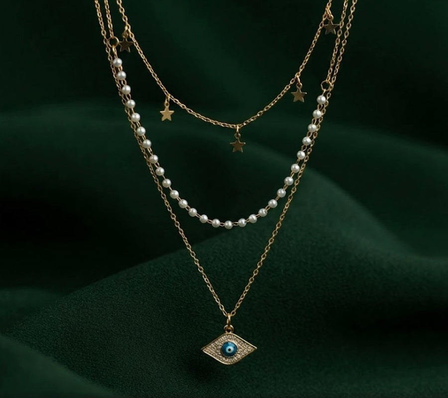 Gold-Toned Pearls & Chain Layered Necklace for Women