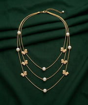 Gold-Toned Pearls & Bow Layered Necklace for Women