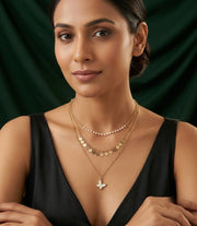 Gold-Toned Pearls & Chain Layered Necklace for Women