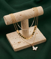 Gold-Toned Pearls & Chain Layered Necklace for Women