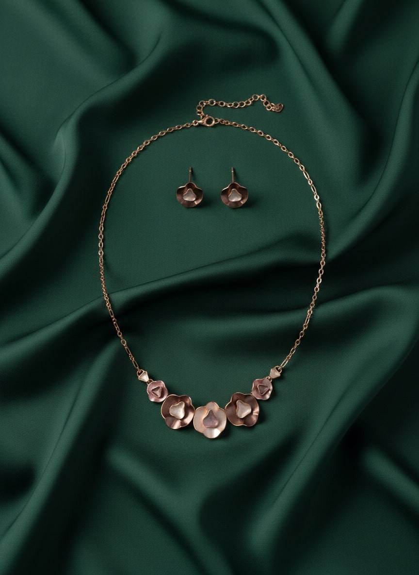Rose Gold Flower-Shaped Antique Jewellery Set