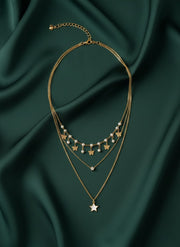 Fancy Star & Beaded Multi Layered Chain Necklace