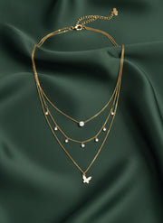 Fancy Gold Plated Three Layered Necklace